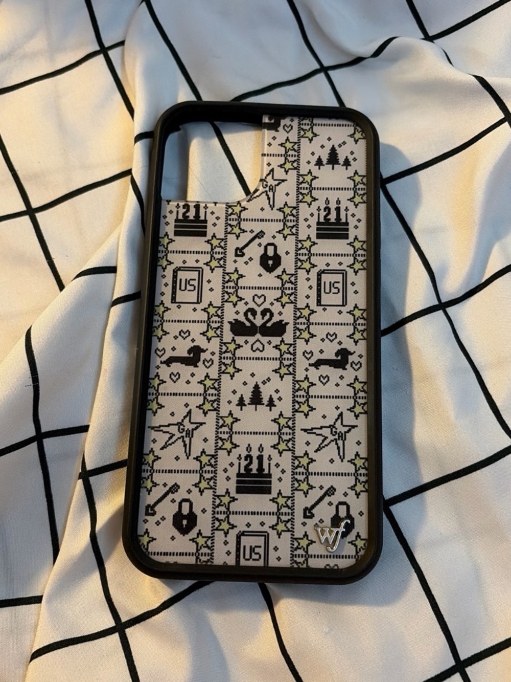 Protective Black iPhone Case with Festive Pattern